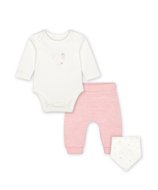 C type MOTHERCARE pikkade varrukatega bodi + püksid + pudipõll, 3tk., VA036 