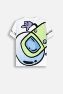 COCCODRILLO t-shirt WORLD OF PIXEL BOY KIDS, valged, ZC4143202WBK-001-122, 122 cm