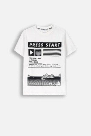 COCCODRILLO t-shirt WORLD OF PIXEL BOY JUNIOR, valged, ZC4143203WBJ-001-164, 164 cm 